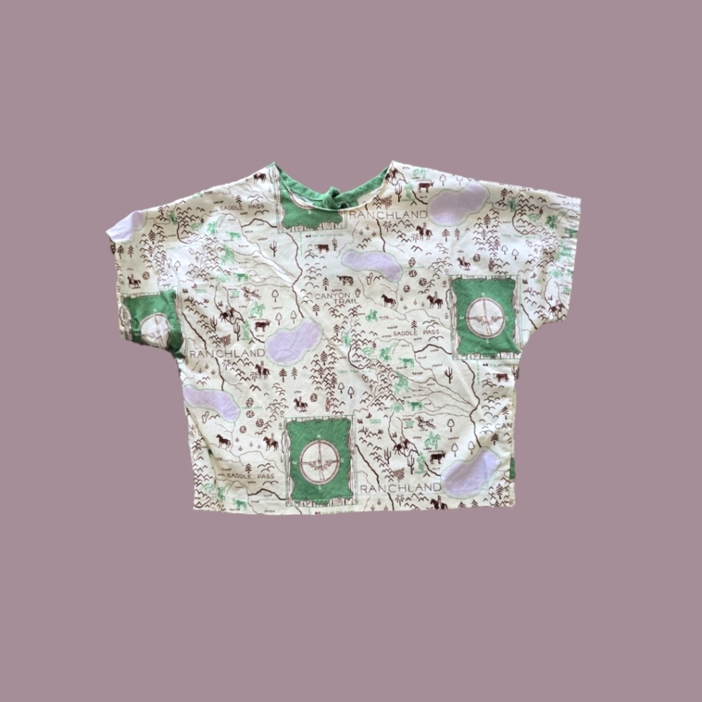 Handmade Girls'  Ranchland Typography Map Print Boxy Crop Top 6/7Y